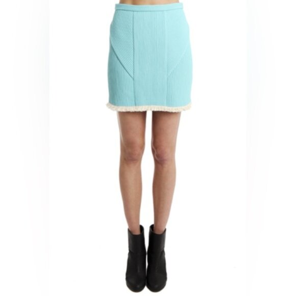 NWT PHILLIP LIM trapunto sky blue ribbed high waisted corded frill mini skirt 2 - Picture 4 of 10